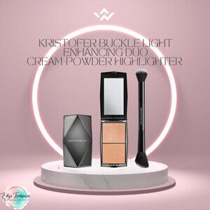 New Kristofer Buckle Light Enhancing Duo Cream + Powder Highlighter With Brush